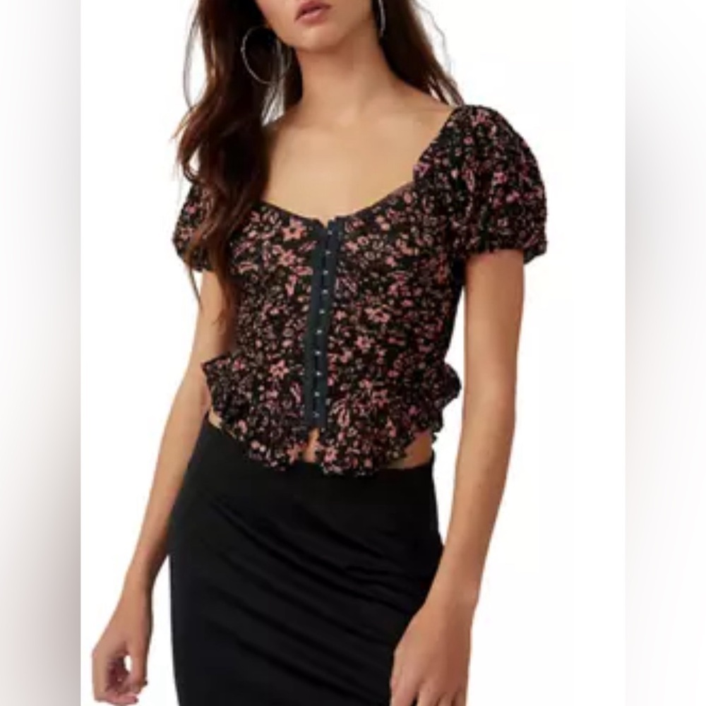 NWT Free People Oh Baby Top in Black Combo